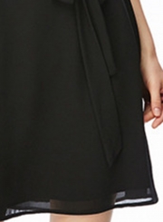 Sleeveless Black Chiffon Dress With Belt