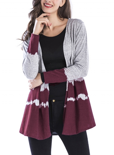 Casual Dyed Long Sleeve Collarless Open Front Long Cardigan YOUYOUFASHIONEC.com