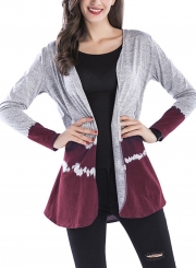 Casual Dyed Long Sleeve Collarless Open Front Long Cardigan