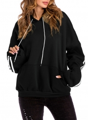 Hooded Long Sleeve Color Block Fleece Loose Pocket Hoodie