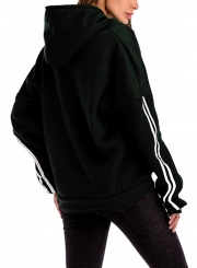 Hooded Long Sleeve Color Block Fleece Loose Pocket Hoodie