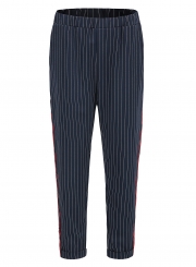 Side Red Striped Trim Black Striped Pants With Pockets