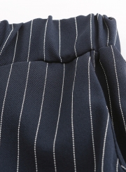 Side Red Striped Trim Black Striped Pants With Pockets