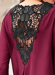 Burgundy Lace Stitched Loose Blouse