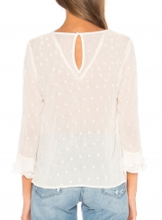 Slim Round Neck Flounce Sleeve Ruffle Blouse With Dot