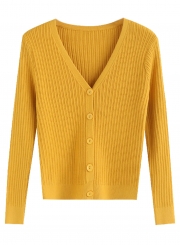 Yellow V Neck Long Sleeve Button Down Cardigan