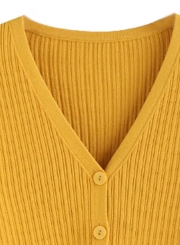 Yellow V Neck Long Sleeve Button Down Cardigan