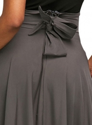 Grey Solid High Waist Pockets Bow Tie Pleated Swing Long Skirts