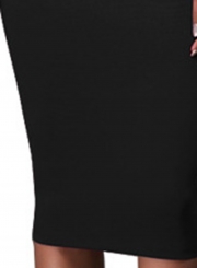 Black Off Shoulder Short Sleeve Ruffle Bodycon Midi Dress