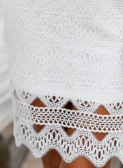 White V Neck Sleeveless Lace Bodycon Dress With Belt