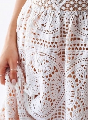White Spaghetti Strap Backless Lace Dress