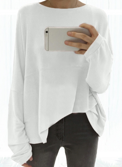 White Round Neck Dolman Sleeve Loose Tee YOUYOUFASHIONEC.com