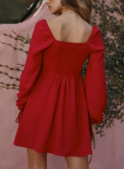 square neck dress red