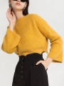 yellow-women-s-flare-sleeve-round-neck-loose-short-pullover-sweater