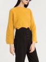 yellow-women-s-flare-sleeve-round-neck-loose-short-pullover-sweater