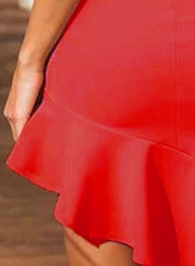Red Irregular Slim Ruffle Mini Dress