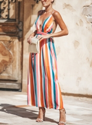 Multi Summer Spaghetti Strap Deep V Neck Criss Cross Backless Maxi Dress