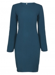 Blue Casual Round Neck Split Sleeve Bodycon Mini Dress