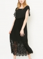 black-sleeveless-elastic-waist-lace-dress-with-tassel