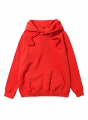 Red Casual Long Sleeve Loose Hoodie With Pockets