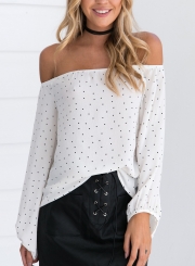 White Summer Off Shoulder Long Sleeve Loose Polka Dot Blouse