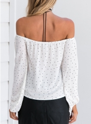 White Summer Off Shoulder Long Sleeve Loose Polka Dot Blouse