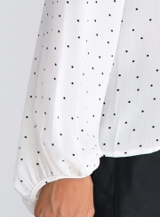 White Summer Off Shoulder Long Sleeve Loose Polka Dot Blouse