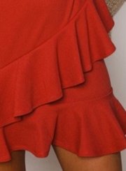 Orange Round Neck Flare Sleeve Ruffle Irregular Solid Color Mini Dress