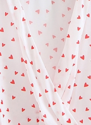 Sweet Heart Print V Neck Long Sleeve Waist Tie Ruffle Dress