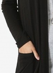 Black Casual Long Sleeve Open Front Cardigan With Pockets