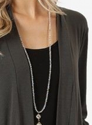 Grey Casual Long Sleeve Open Front Cardigan With Pockets