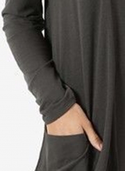 Grey Casual Long Sleeve Open Front Cardigan With Pockets