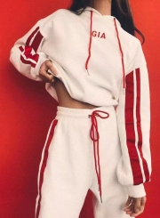 White Casual 2 Piece Sportswear Striped Loose Hoodie With Pants