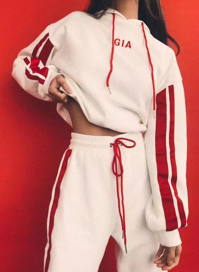 White Casual 2 Piece Sportswear Striped Loose Hoodie With Pants