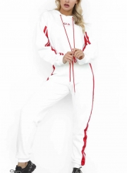 White Casual 2 Piece Sportswear Striped Loose Hoodie With Pants