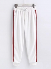 White Casual 2 Piece Sportswear Striped Loose Hoodie With Pants