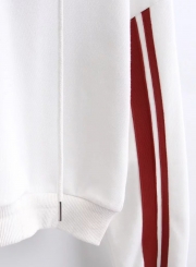White Casual 2 Piece Sportswear Striped Loose Hoodie With Pants