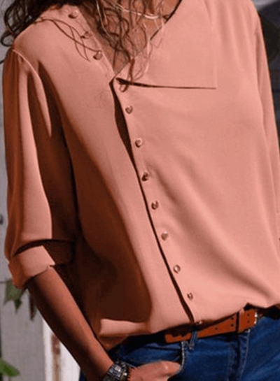 Fashion Irregular Long Sleeve Solid Button Down Shirt YOUYOUFASHIONEC.com