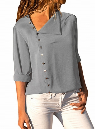 Fashion Irregular Long Sleeve Solid Button Down Shirt YOUYOUFASHIONEC.com