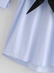 Light Blue Turn-Down Collar Long Sleeve Button Down Mini Dress With Belt