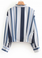 White Striped Turn-Down Collar Long Sleeve Loose Button Down Shirt