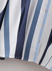 White Striped Turn-Down Collar Long Sleeve Loose Button Down Shirt