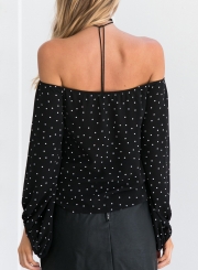 Black Summer Off Shoulder Long Sleeve Loose Polka Dot Blouse