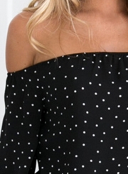 Black Summer Off Shoulder Long Sleeve Loose Polka Dot Blouse