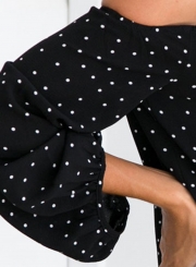 Black Summer Off Shoulder Long Sleeve Loose Polka Dot Blouse