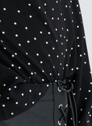 Black Summer Off Shoulder Long Sleeve Loose Polka Dot Blouse