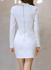 White Sexy Halter Neck Long Sleeve Bodycon Dress With Zip