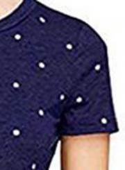 Navy Short Sleeve Polka Dot Elastic Knit Dress