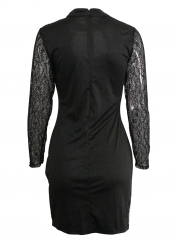 Black Sexy High Neck Lace Keyhole Bodycon Dress With Zip