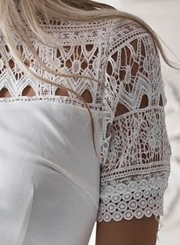 White Mock Neck Lace Hollow Out Slim Dress
